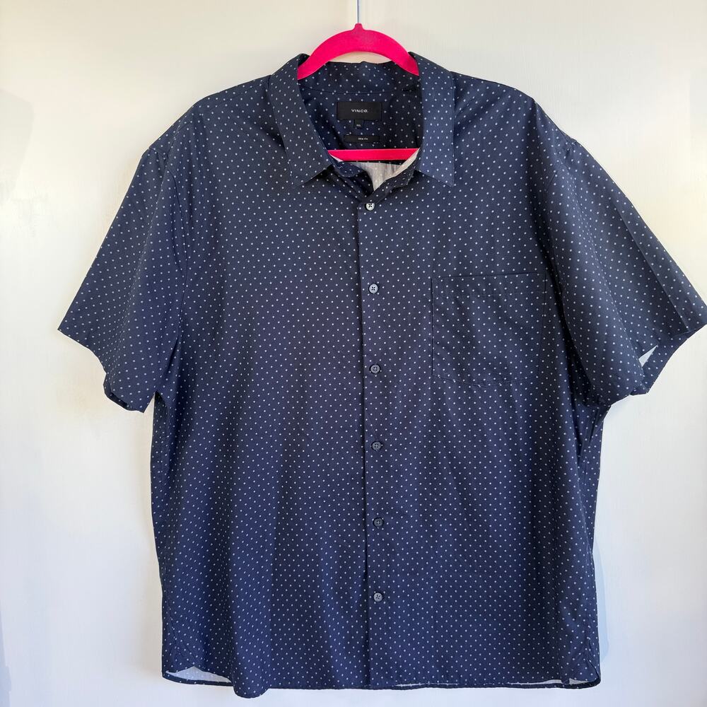 Vince Men's Slim Fit Short Sleeve Button-Up Shirt- Navy Geometric Micro-Dot